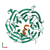 Hetero dimeric assembly 1 of PDB entry 4zoz coloured by chemically distinct molecules, front view.