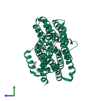 PDB entry 4zp0 coloured by chain, side view.