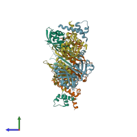 PDB entry 4zp4 coloured by chain, side view.