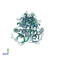 PDB entry 4zp5 coloured by chain, side view.