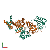 Hetero dimeric assembly 1 of PDB entry 4zqd coloured by chemically distinct molecules, front view.
