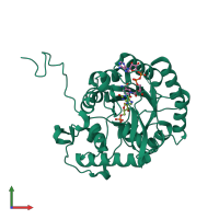 PDB entry 4zqm coloured by chain, front view.