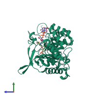 PDB entry 4zqm coloured by chain, side view.
