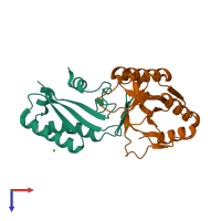 PDB entry 4zqu coloured by chain, top view.