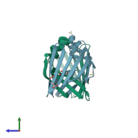 PDB entry 4zr2 coloured by chain, side view.
