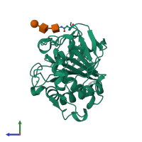 PDB entry 4zre coloured by chain, side view.