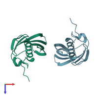 PDB entry 4zrf coloured by chain, top view.