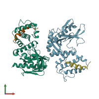 PDB entry 4zri coloured by chain, front view.
