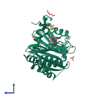 PDB entry 4zrr coloured by chain, side view.