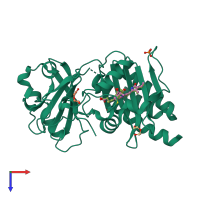 PDB entry 4zrr coloured by chain, top view.