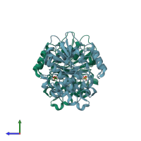 PDB entry 4zrs coloured by chain, side view.