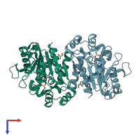 PDB entry 4zrs coloured by chain, top view.