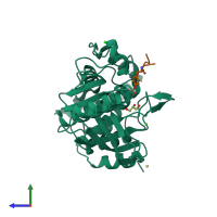 PDB entry 4zrt coloured by chain, side view.