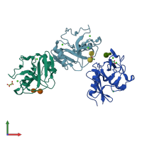 PDB entry 4zrv coloured by chain, front view.