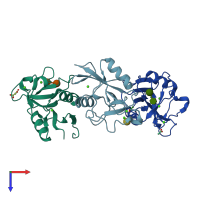PDB entry 4zrv coloured by chain, top view.