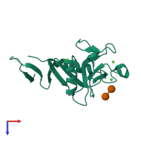 PDB entry 4zrw coloured by chain, top view.