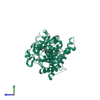 PDB entry 4zs2 coloured by chain, side view.
