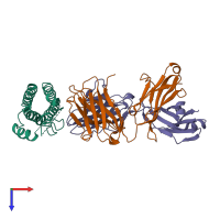 Hetero trimeric assembly 1 of PDB entry 4zs7 coloured by chemically distinct molecules, top view.