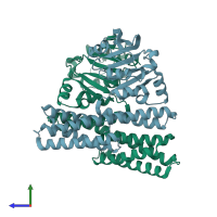 PDB entry 4zsv coloured by chain, side view.