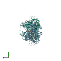 PDB entry 4zt2 coloured by chain, side view.