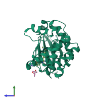 PDB entry 4zts coloured by chain, side view.
