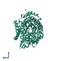 PDB entry 4ztx coloured by chain, side view.