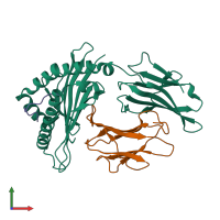 PDB entry 4zus coloured by chain, front view.