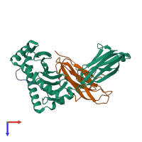 PDB entry 4zus coloured by chain, top view.