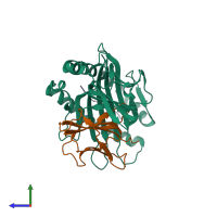 PDB entry 4zut coloured by chain, side view.