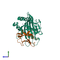 PDB entry 4zuw coloured by chain, side view.