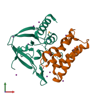 PDB entry 4zv0 coloured by chain, front view.