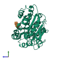 PDB entry 4zv7 coloured by chain, side view.
