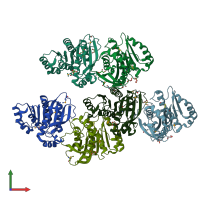 PDB entry 4zv9 coloured by chain, front view.