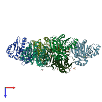 PDB entry 4zv9 coloured by chain, top view.