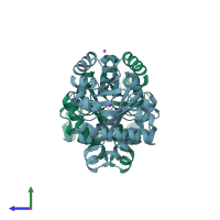 PDB entry 4zvj coloured by chain, side view.