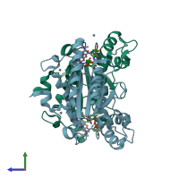 PDB entry 4zvl coloured by chain, side view.