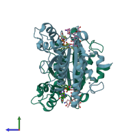 PDB entry 4zvm coloured by chain, side view.