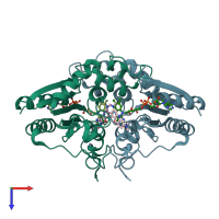 PDB entry 4zvn coloured by chain, top view.