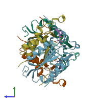 PDB entry 4zvq coloured by chain, side view.