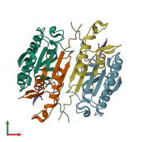 PDB entry 4zvr coloured by chain, front view.