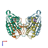 PDB entry 4zvr coloured by chain, top view.