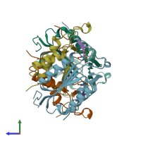 PDB entry 4zvs coloured by chain, side view.