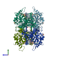 PDB entry 4zvv coloured by chain, side view.