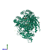 PDB entry 4zw6 coloured by chain, side view.