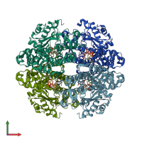 PDB entry 4zwe coloured by chain, front view.