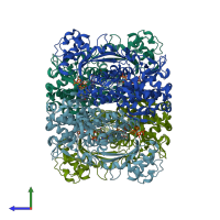 PDB entry 4zwe coloured by chain, side view.