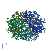 PDB entry 4zwg coloured by chain, top view.