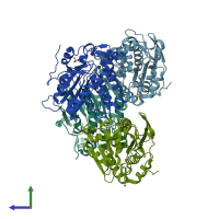 PDB entry 4zwn coloured by chain, side view.