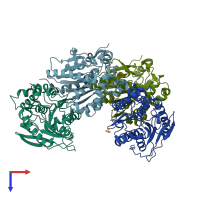 PDB entry 4zwn coloured by chain, top view.