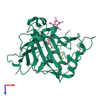 PDB entry 4zwx coloured by chain, top view.